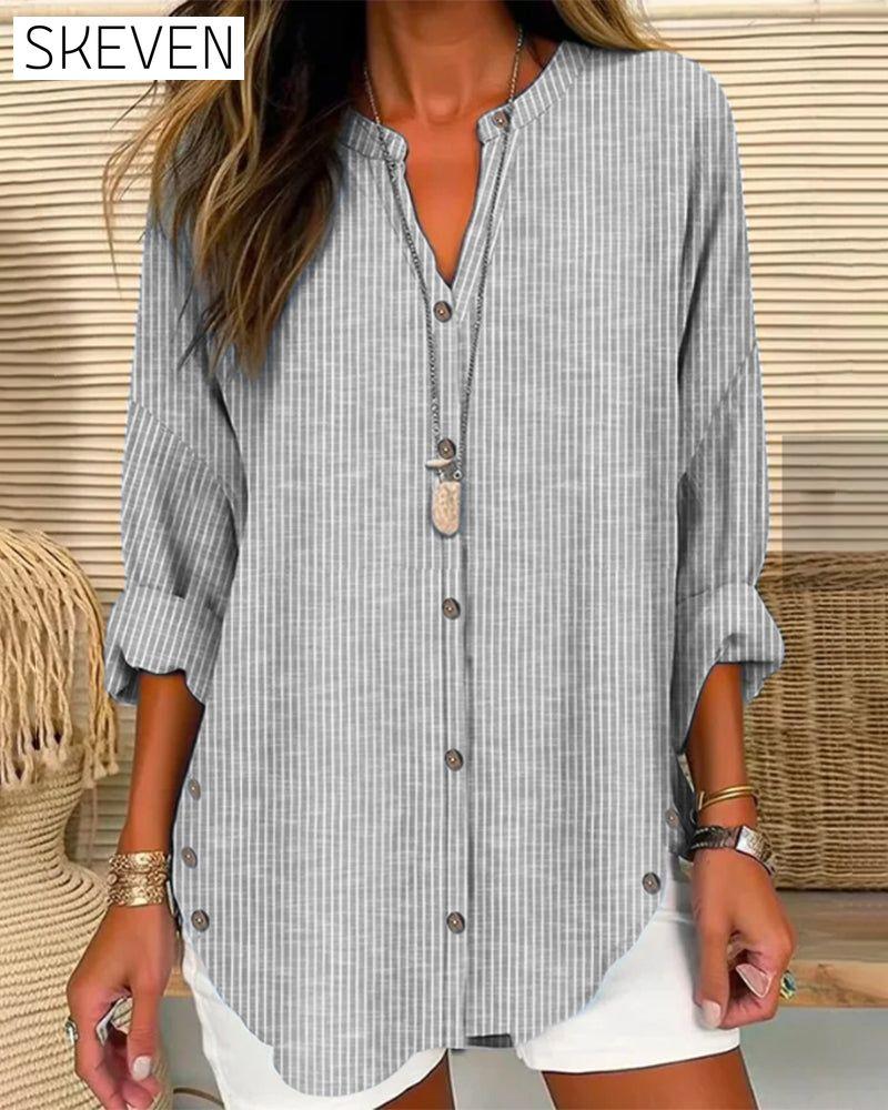 V-neck stripe print top