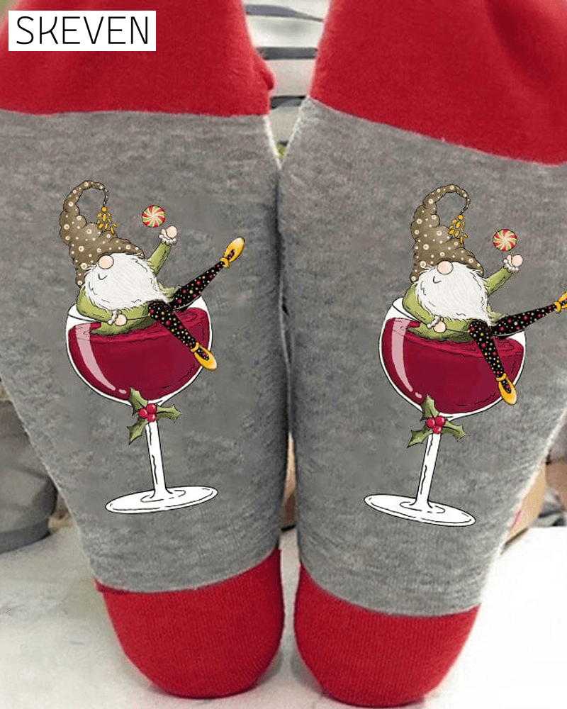 🧦Christmas gnome wine glass unisex crew socks🧦