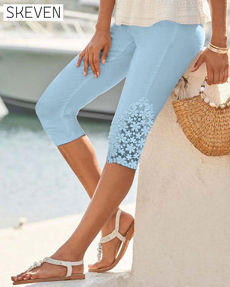 Lace stitching solid color cropped pants