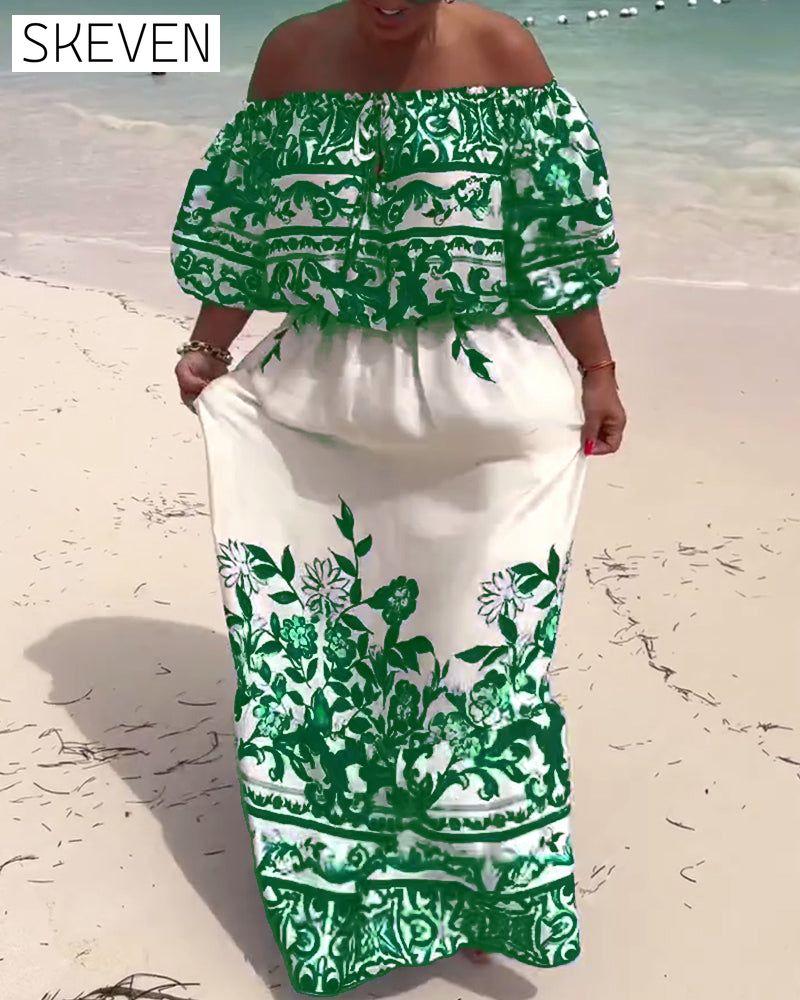 Off-Shoulder Printed Resort Dress