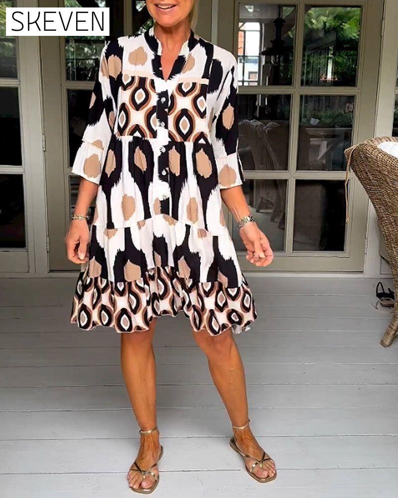Printed 3/4 Sleeve Dress 23BF Casual Dresses Clothes discount Dresses Spring Summer