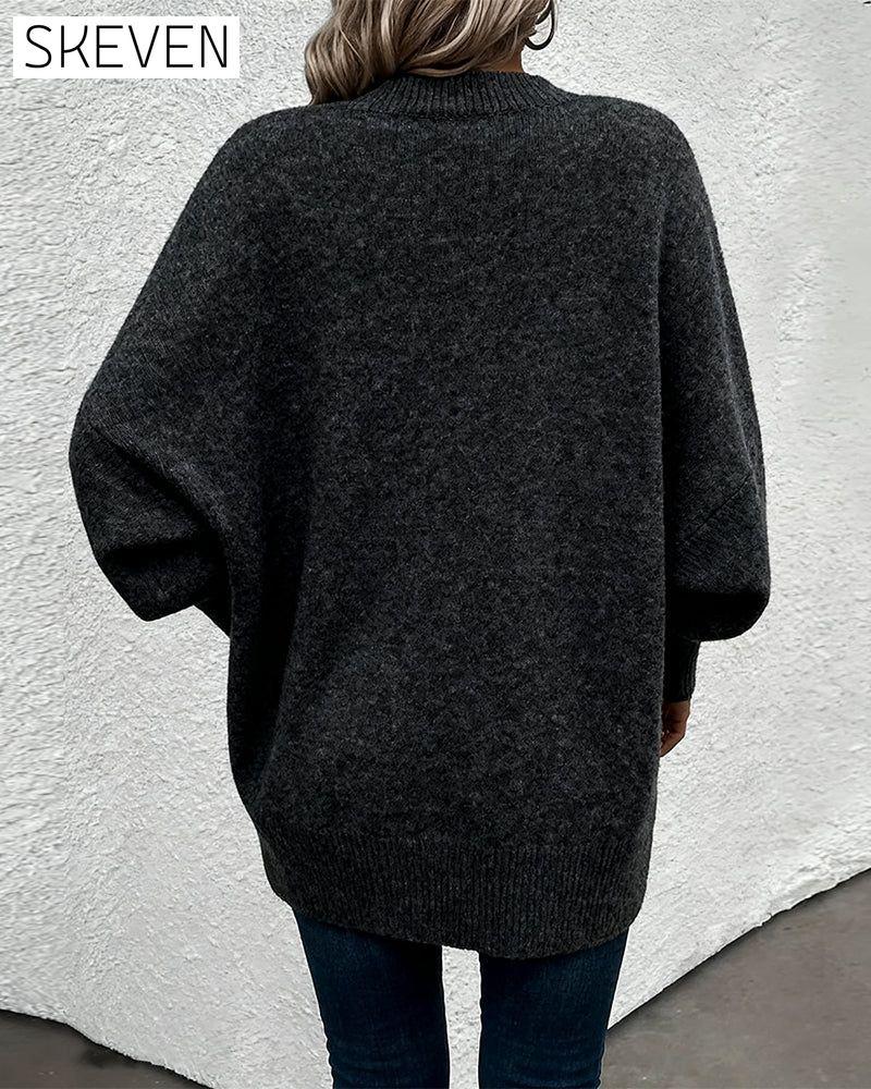 Pullover mit Laternenärmeln und V-Ausschnitt