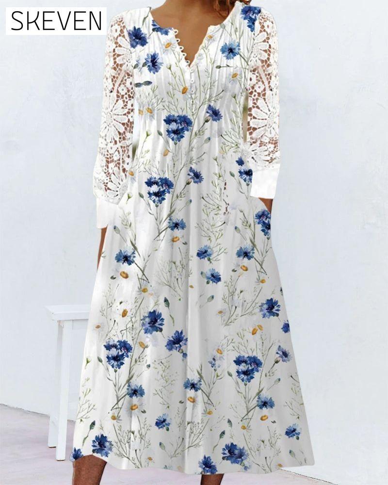 Lace Dress with Floral Print 23BF Casual Dresses Clothes Dresses SALE Spring Summer