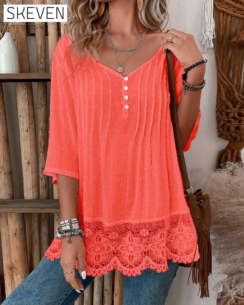 Solid color patchwork casual top