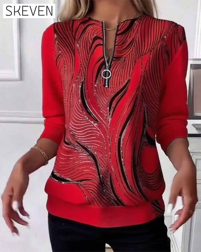 Lässiges Sweatshirt mit Print und Reißverschluss