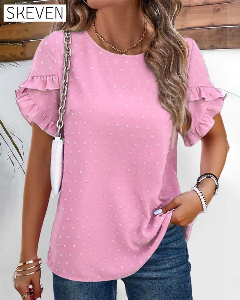 Short-sleeved button-back top