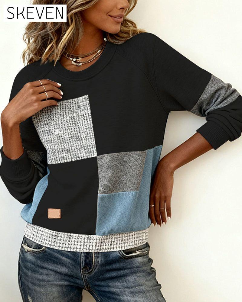 Lässiges Sweatshirt mit Rundhalsausschnitt und Kontrastfarbe