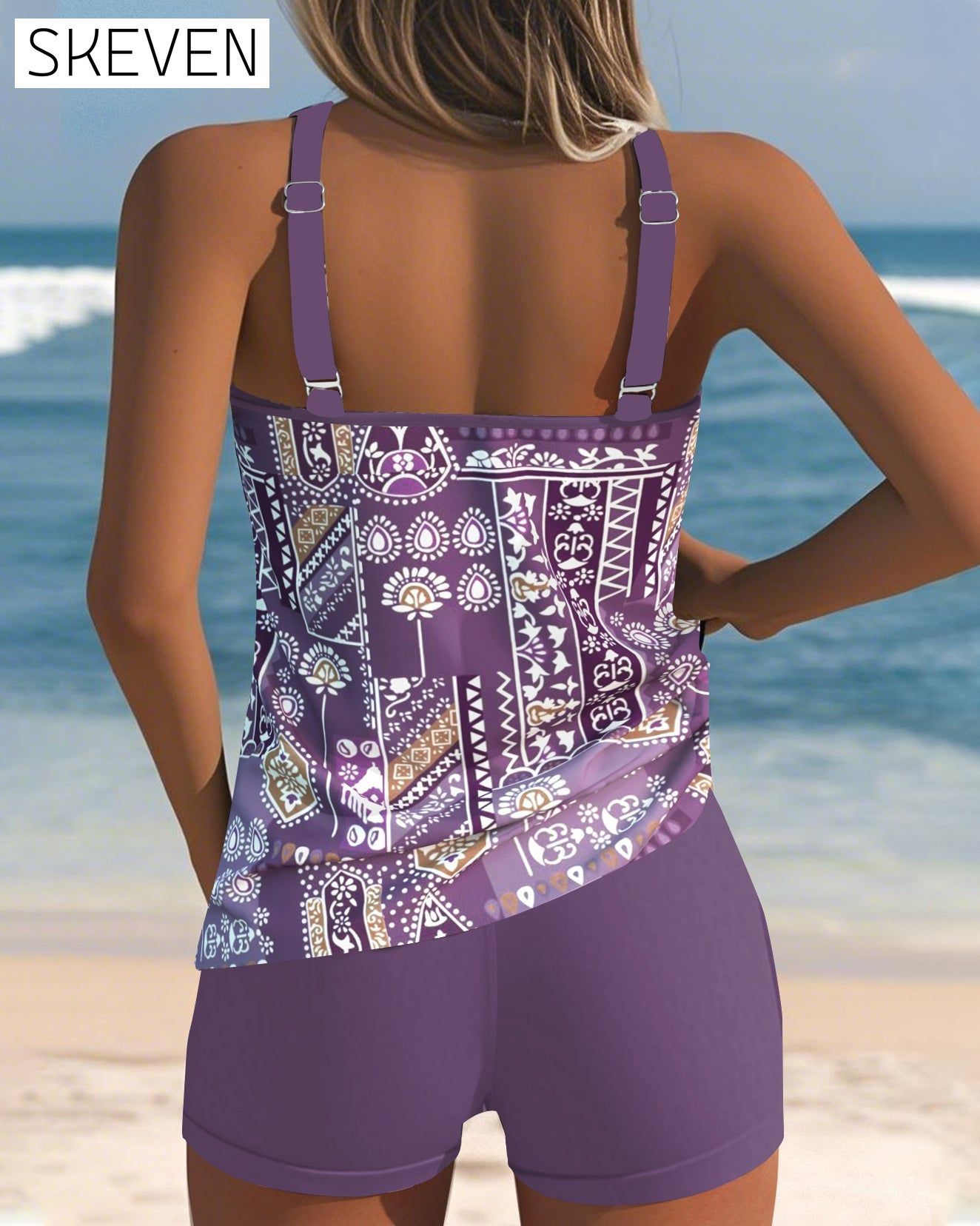 tankini imprimé deux pièces à col rond