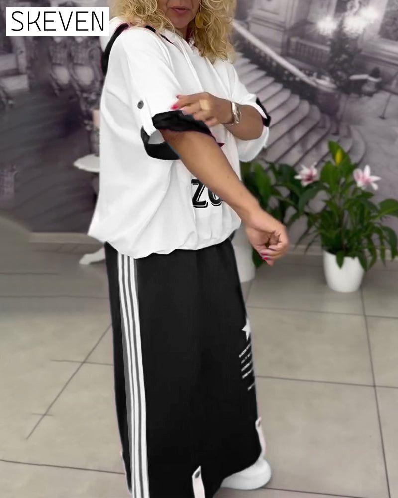 Hooded Drawstring Printed Skirt Set