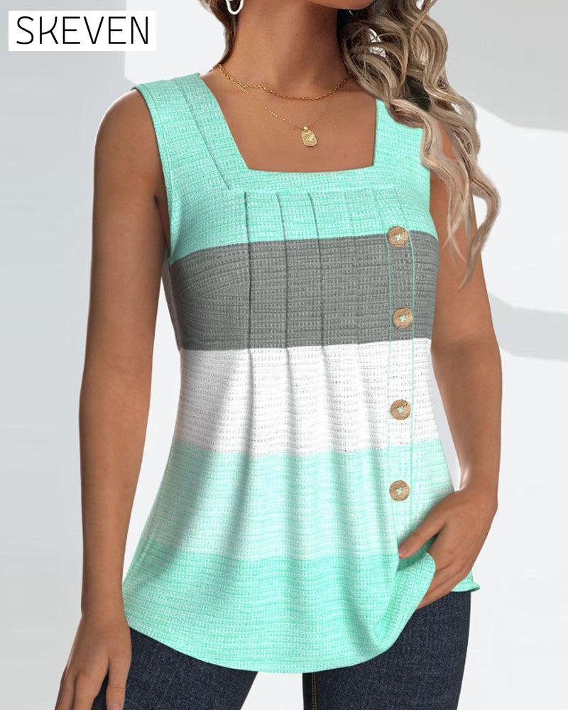 Gestreiftes, geknöpftes, plissiertes Tanktop