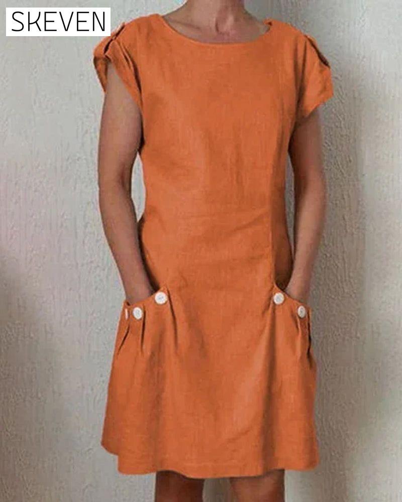 Solid color dress with pockets Orange 23BF casual dresses Clothes Dresses Spring Summer