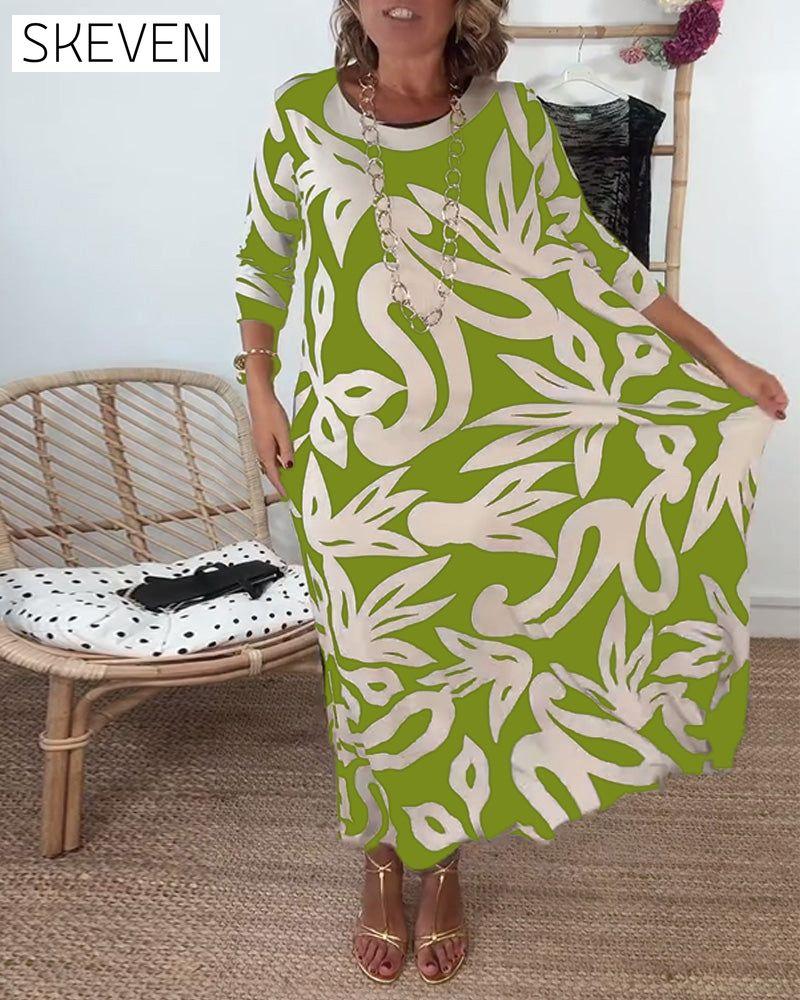 Bedrucktes Kleid mit Rundhalsausschnitt und langen Ärmeln