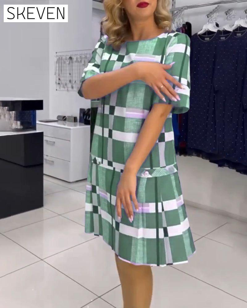 Round neck plaid dress