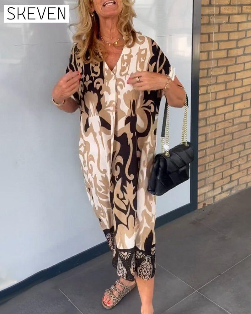 V-neck Geometric Print Dress