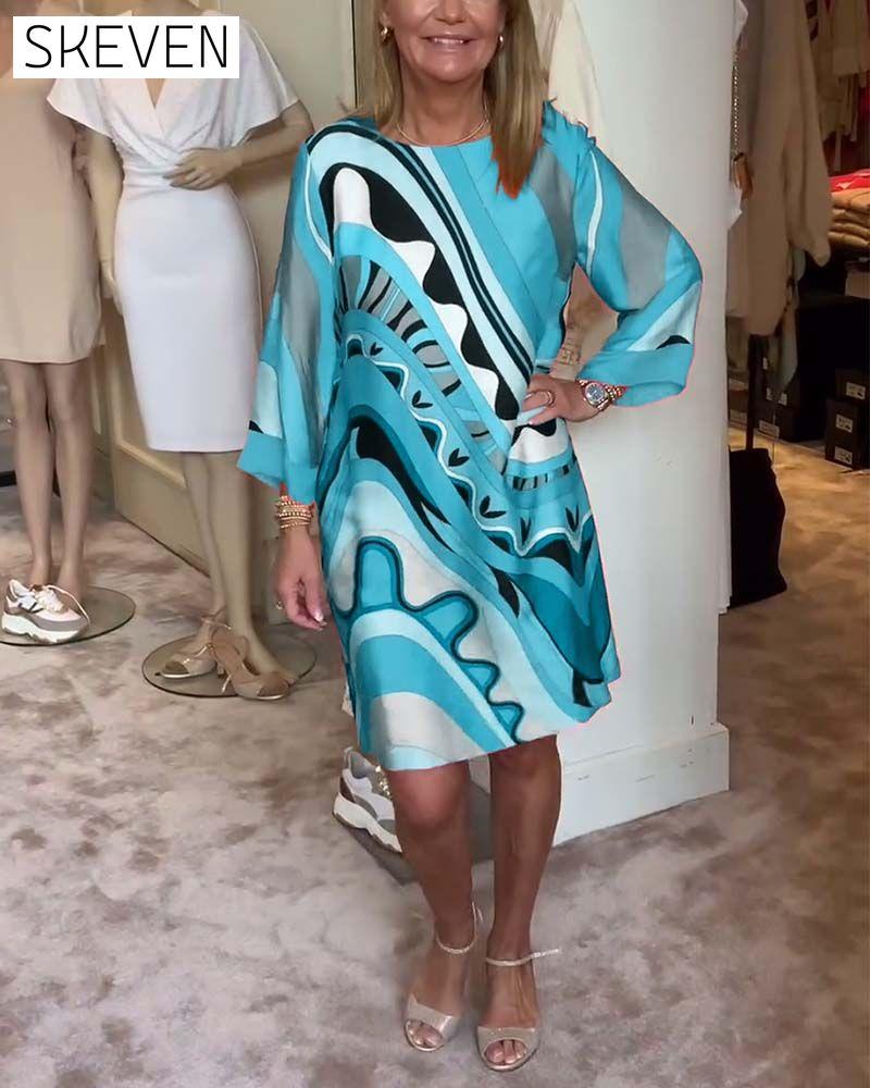 Round neck fashionable printed midi dress