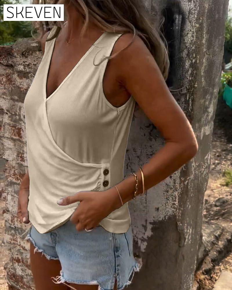 Buttoned and Sleeveless Versatile Vest
