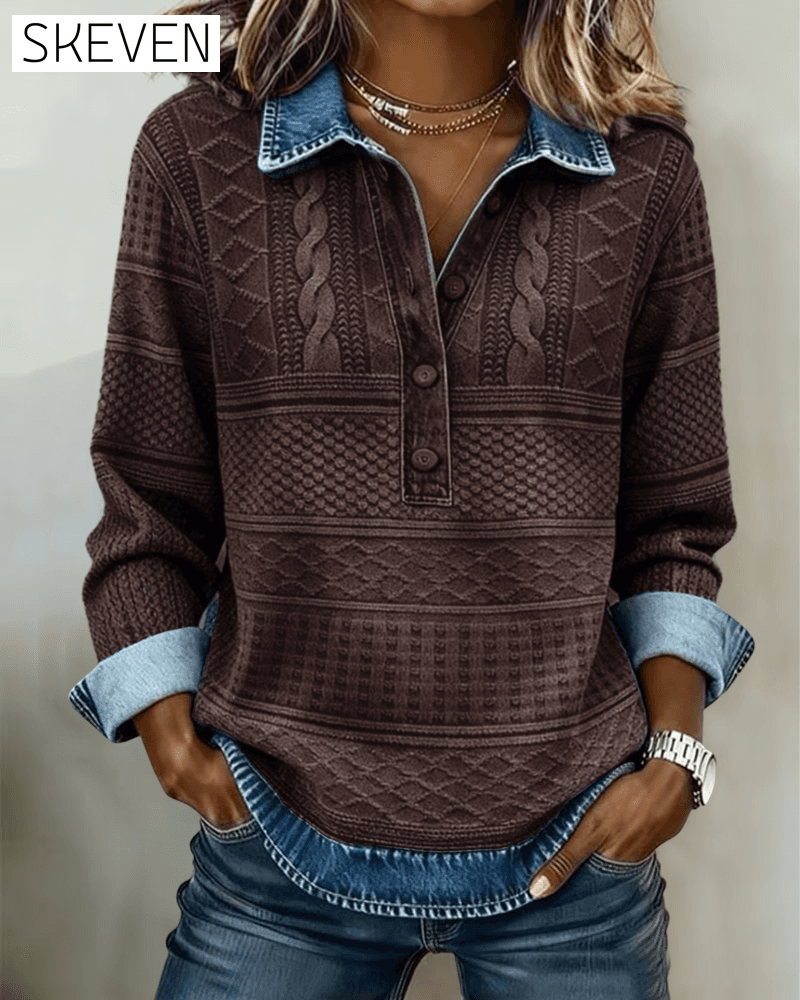 Fashionable Half Button Lapel Sweatshirt
