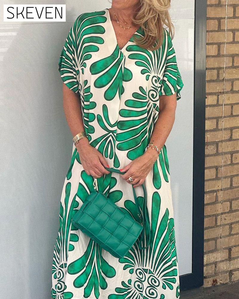robe à col en V imprimée de feuilles