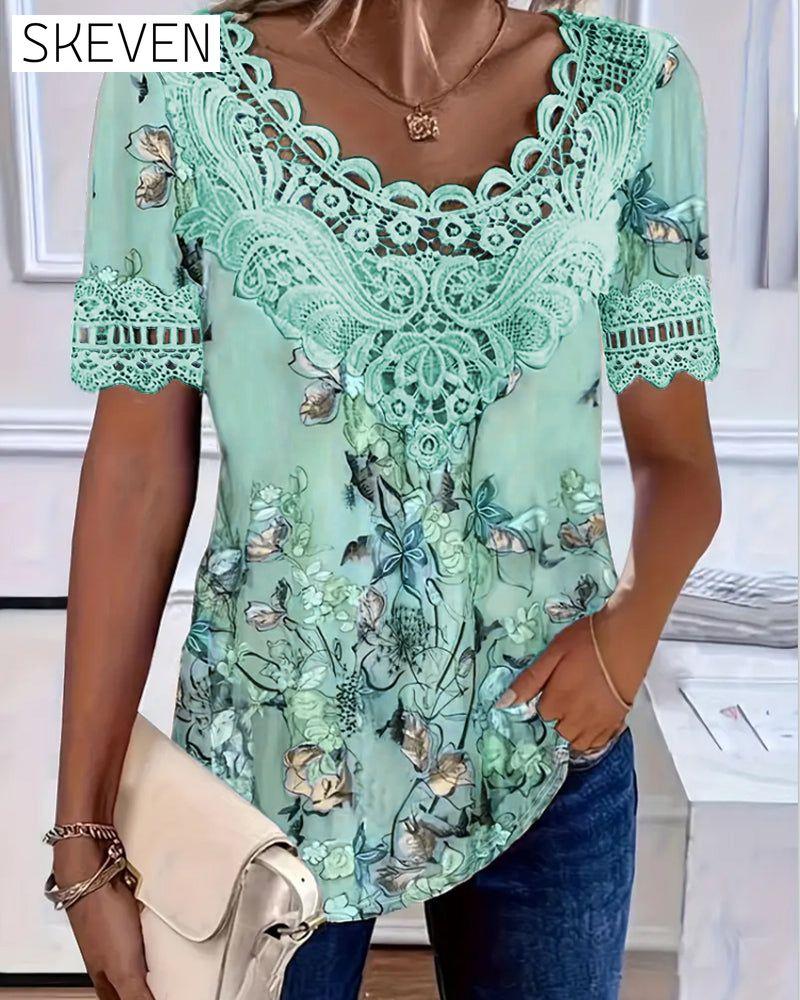 Modisches Kurzarm-T-Shirt mit Blumenmuster