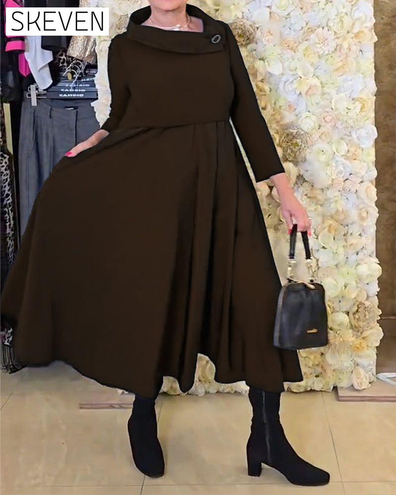 Modisches, einfarbiges A-Linien-Kleid für die Straße