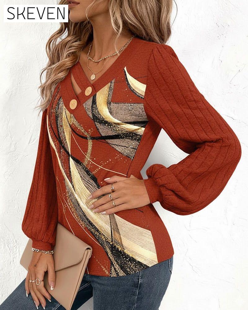 Striped Print Lantern Sleeve Top