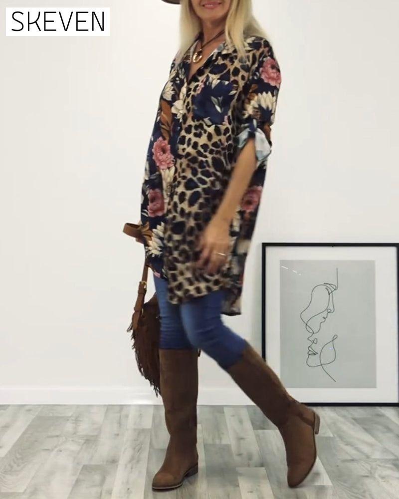 Lapel leopard print shirt