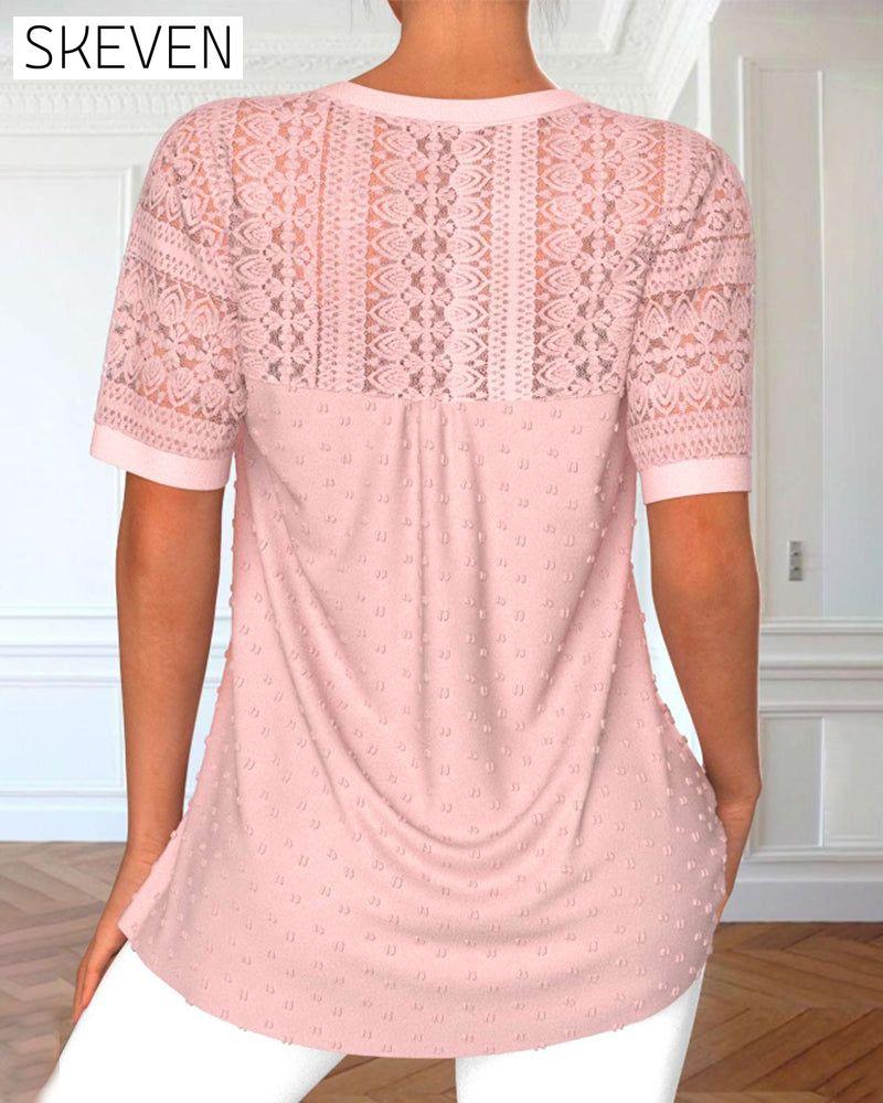 Elegante Bluse in Unifarbe mit Spitzenärmeln