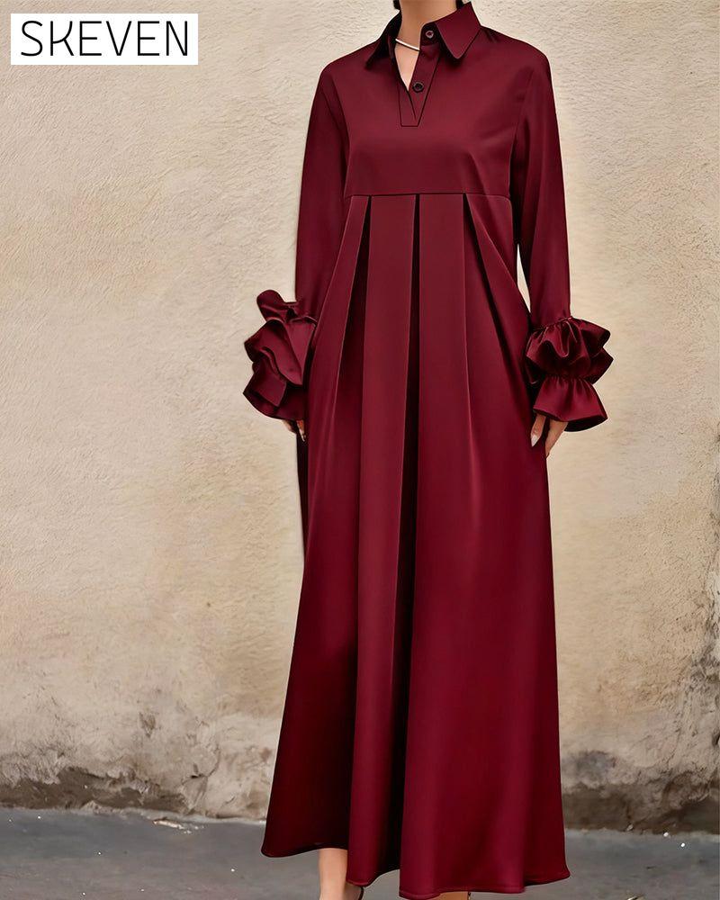 Modisches Hemdkragenkleid mit ausgestelltem Rock