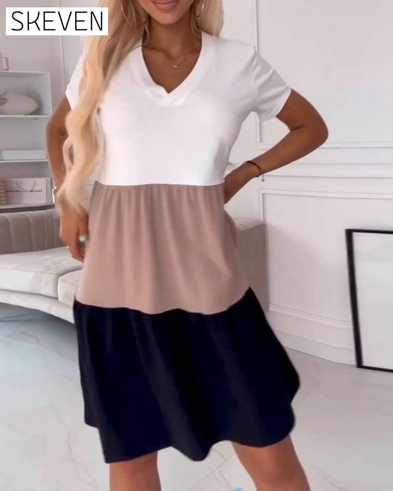 Colorblock short sleeve casual dress