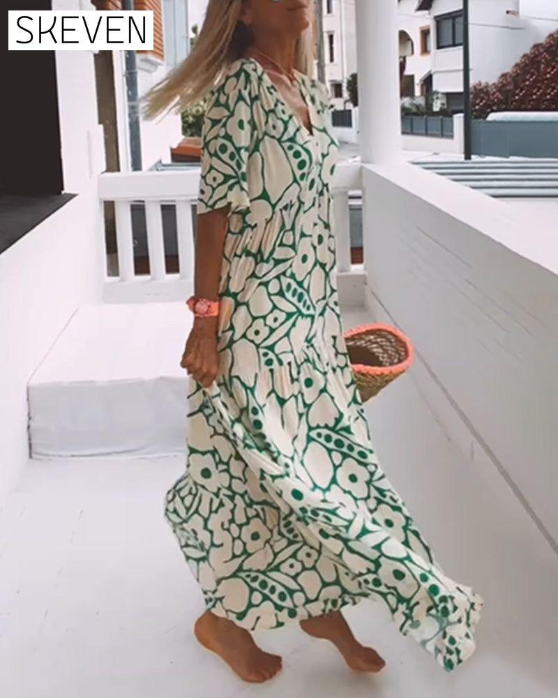 Printed v-neck loose dress 23BF Casual Dresses Clothes Dresses Spring Summer