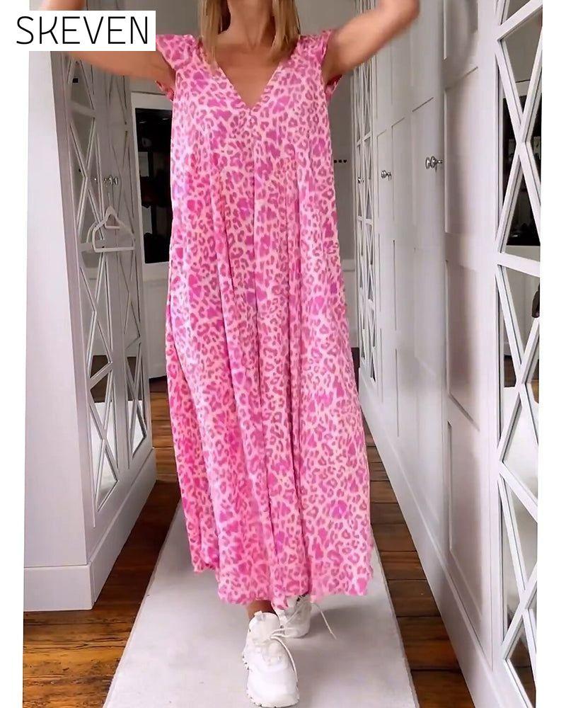 V-neck printed short-sleeved long dress 23BF Casual Dresses Clothes discount Dresses Summer