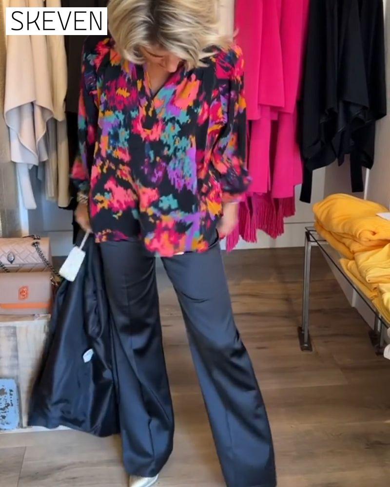 Printed elegant long-sleeved blouse
