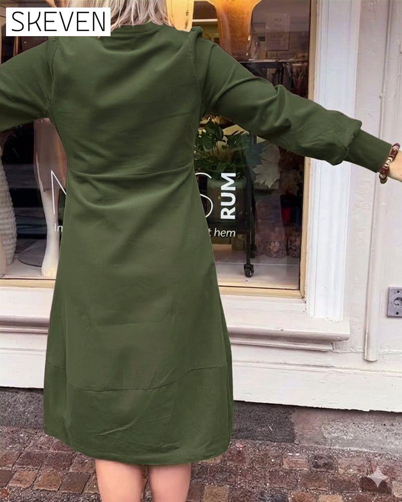 Lässiges Retro-Langarmkleid