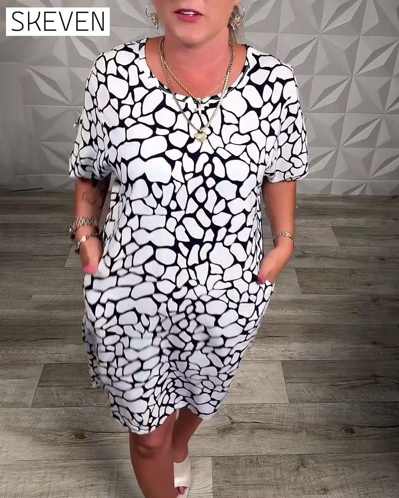 Casual Printed Crew Neck Dress