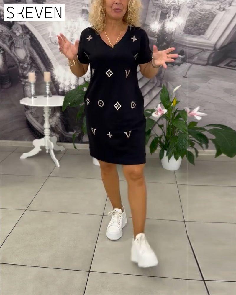 Fashion V-Neck Short-Sleeved Dress