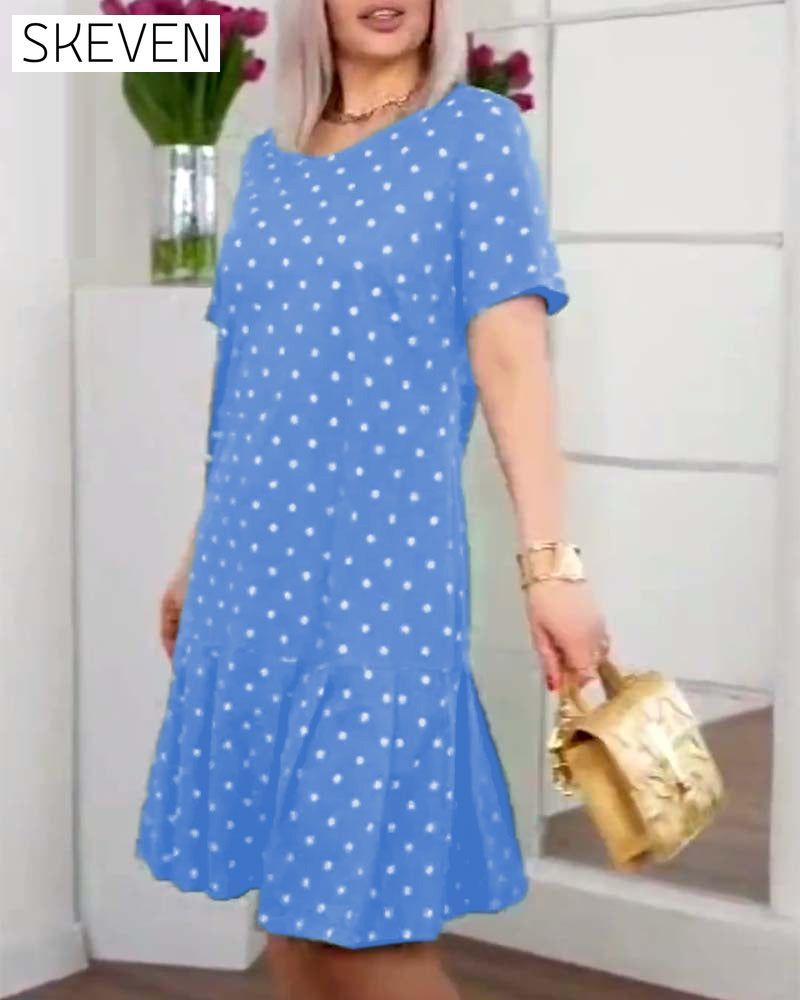 Polka dot print short sleeve casual dress casual dresses summer