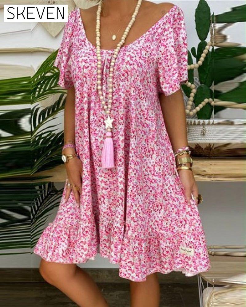 Floral Rrint Ruffle Sleeve Dress 23BF Casual Dresses Clothes Dresses SALE Spring Summer