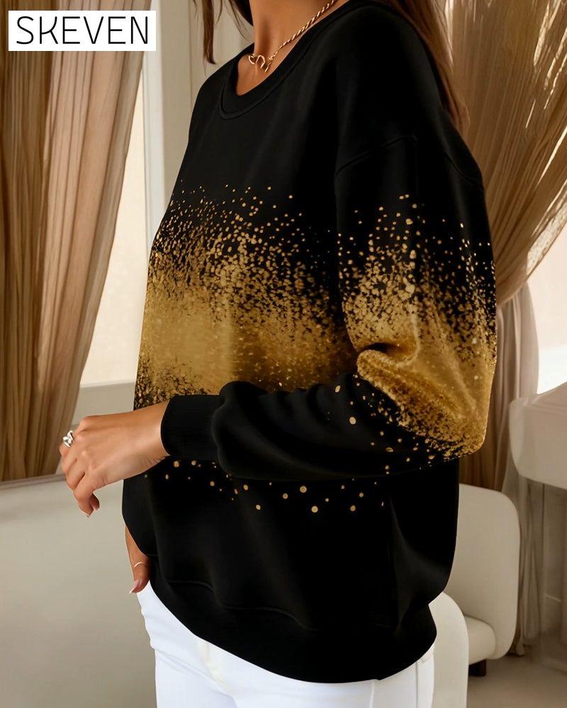 Fashionable Round-Neck Gradient Print Sweatshirt