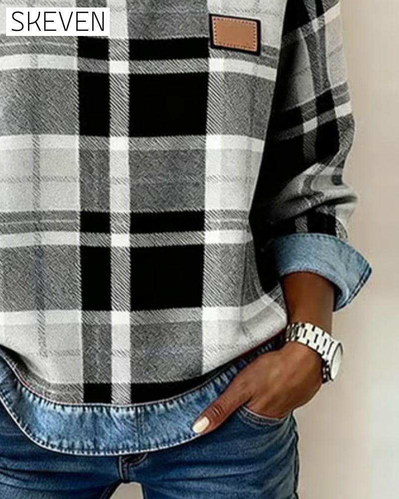 Kariertes Patchwork-Sweatshirt