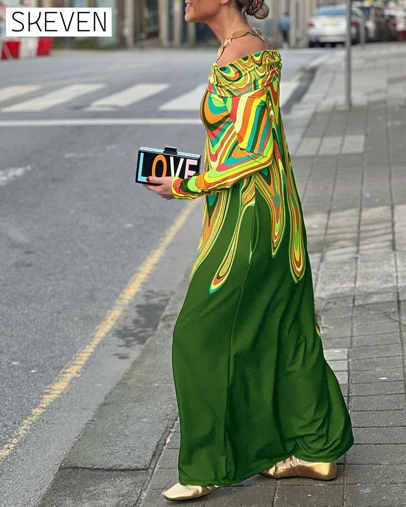 Long sleeve off shoulder elegant maxi dress