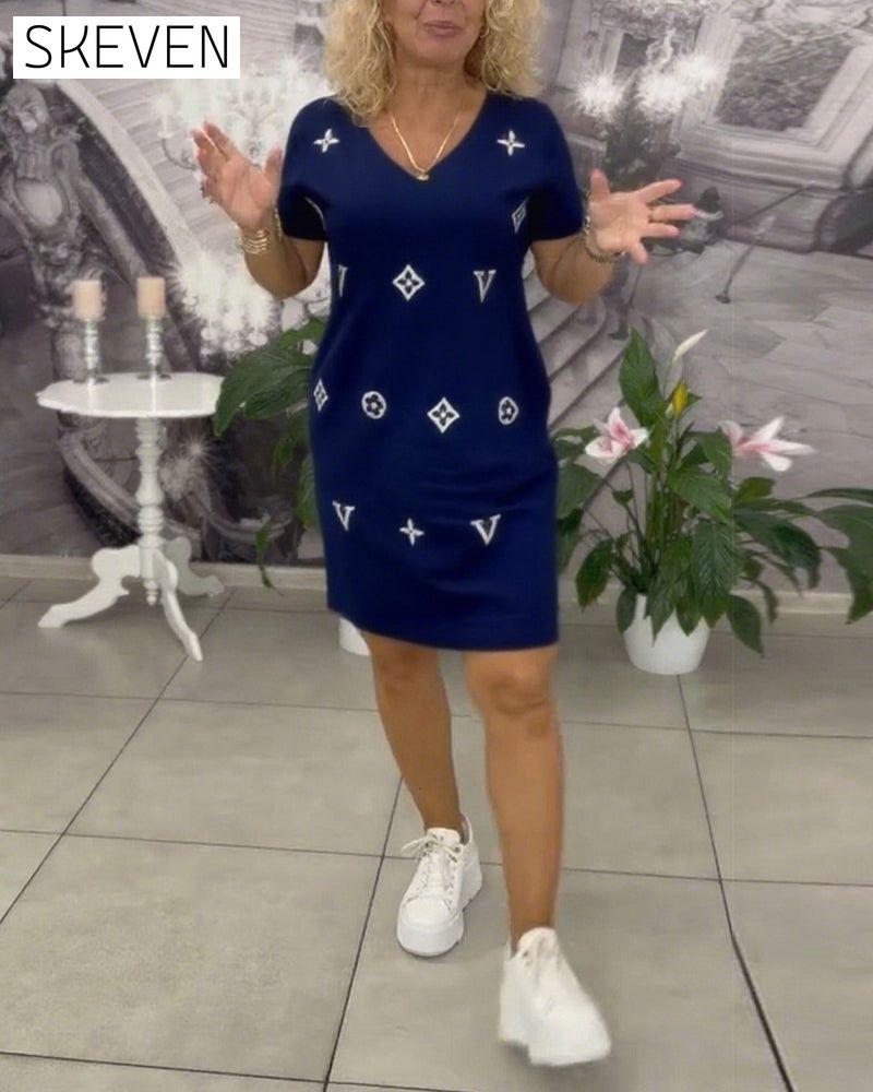 Fashion V-Neck Short-Sleeved Dress