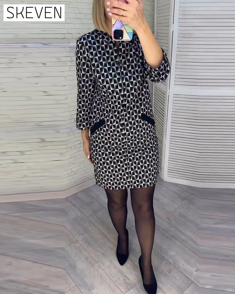 Kleid mit Argyle-Muster und langen Ärmeln