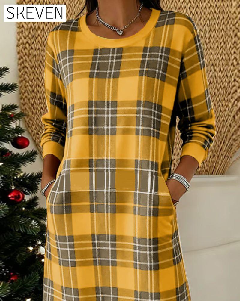 Long-Sleeved Plaid Sweatshirt Dress