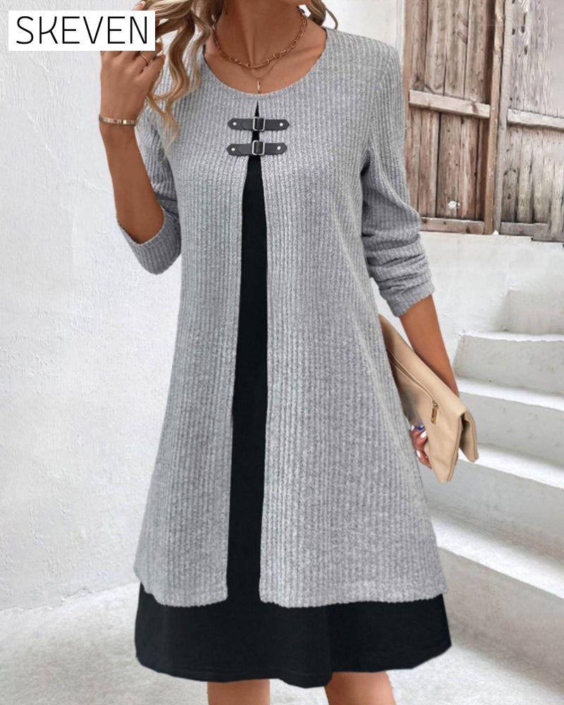 Patchwork rib long sleeve dress 2023 f/w 23BF casual dresses Clothes Dresses
