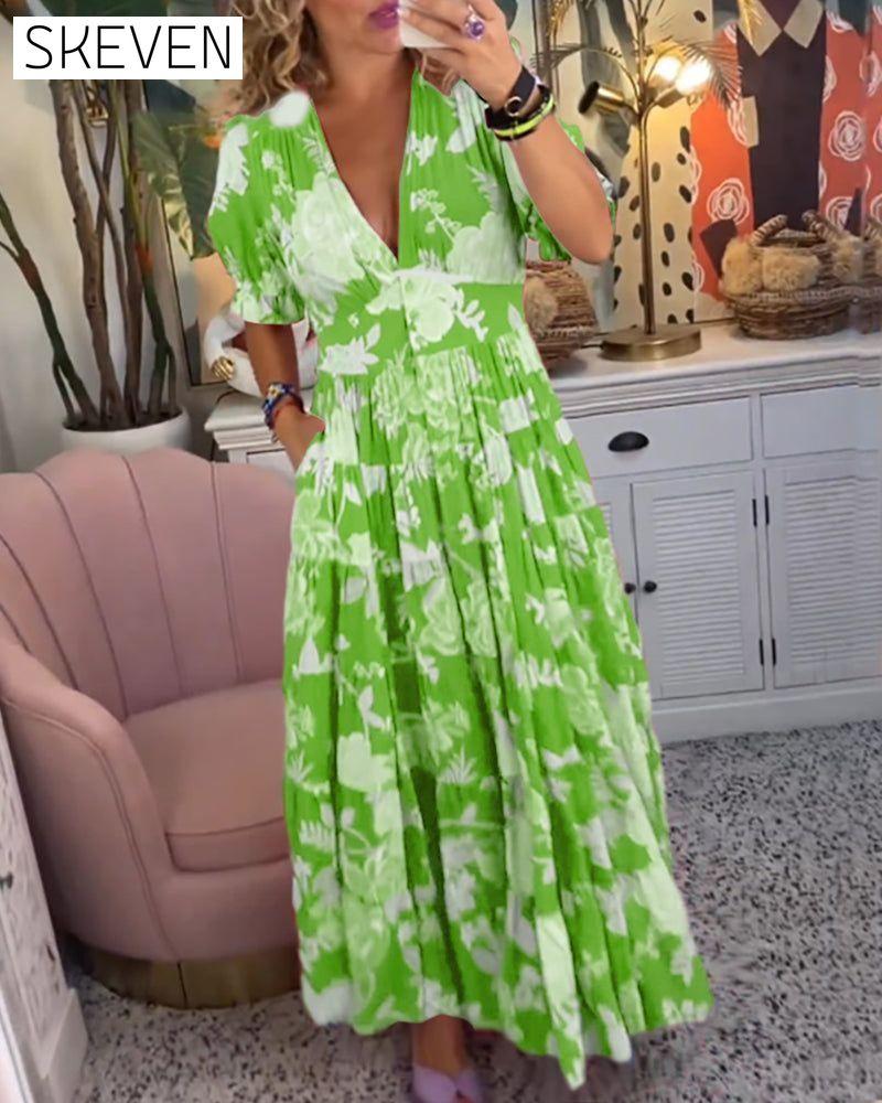 Floral print v-neck pocket dress 23BF Casual Dresses Clothes discount Dresses Spring Summer