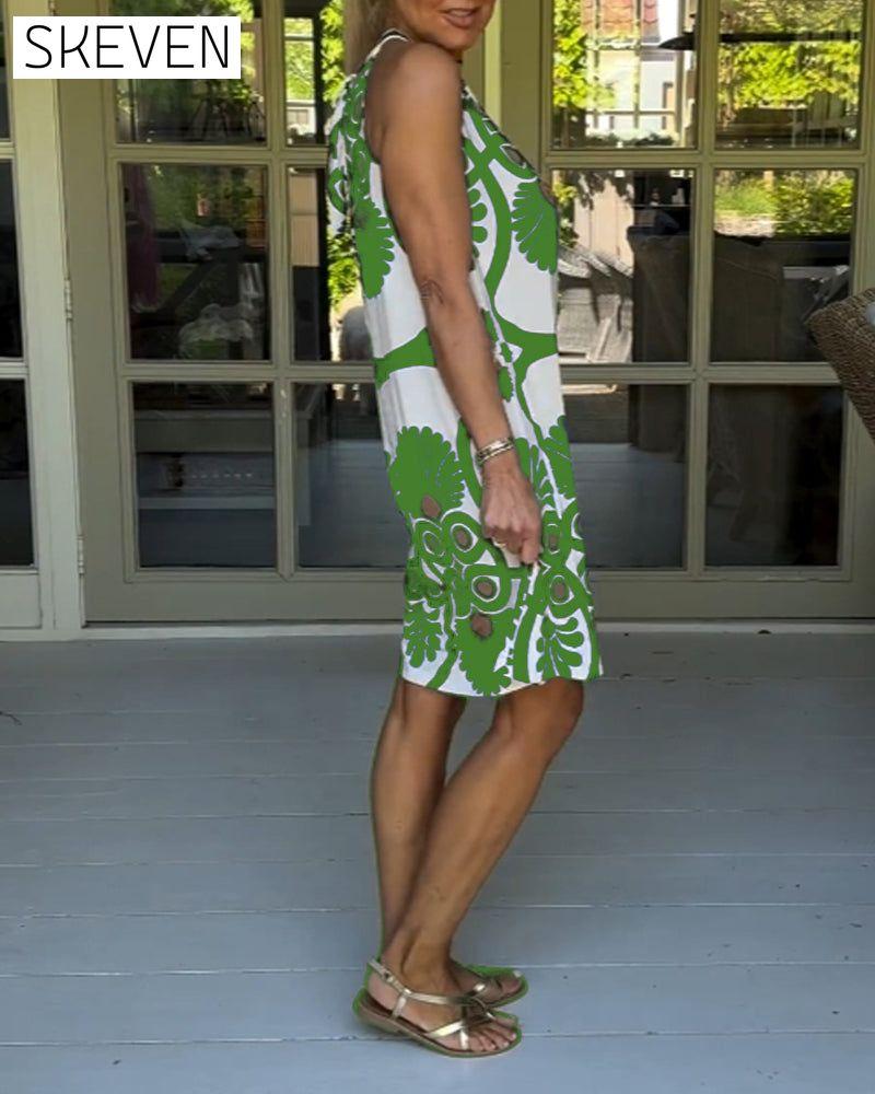 Halter neck vintage print dress