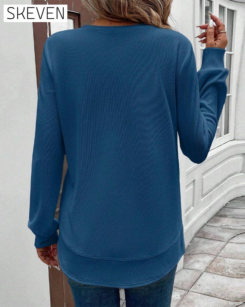 Round Neck Long Sleeve Solid Color Top