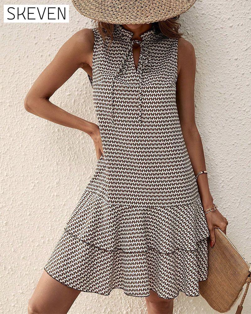 V-neck Stripe Print Dress 23BF Casual Dresses Clothes Dress Dresses Summer