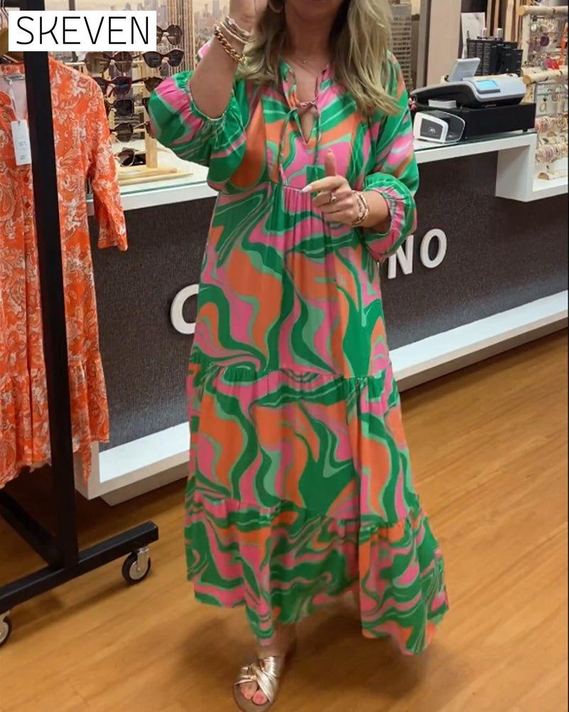 robe longue imprimée à col en V