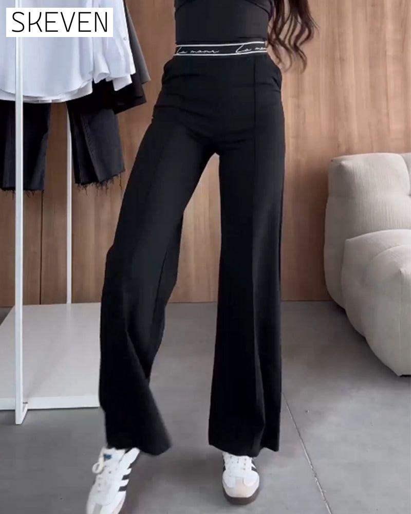 pantalon droit décontracté uni à poches zippées